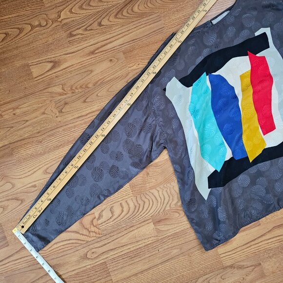 Jerry Regenbogen Vintage 80s 90s 100% Silk Printed Longsleeve Blouse Top, S - Picture 4 of 5